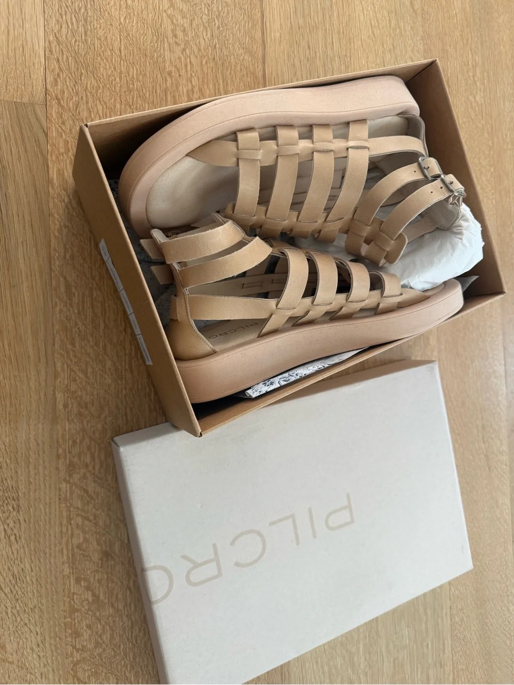 Pilcro Anthropologie Beige Strappy Gladiator Platform Sandals NWT